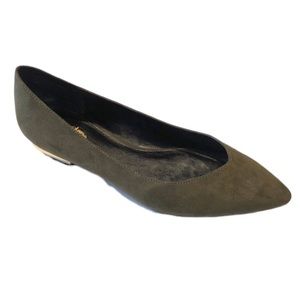Coach and Four Olive Green Suede Pointed Toe Flats Size 8